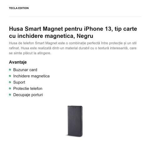 Husa Smart Magnet pentru iPhone 13, tip carte cu inchidere magnetica, Negru [1]