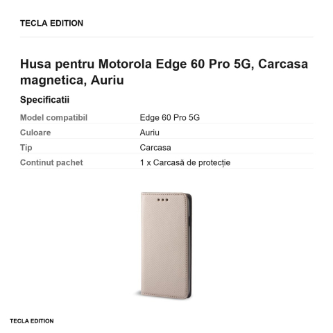 Husa Smart Magnet pentru Motorola Edge 60 Pro 5G, tip carte cu inchidere magnetica, Auriu [2]