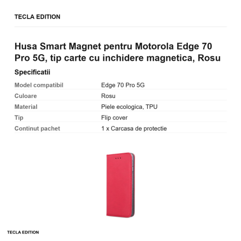 Husa Smart Magnet pentru Motorola Edge 70 Pro 5G, tip carte cu inchidere magnetica, Rosu [2]