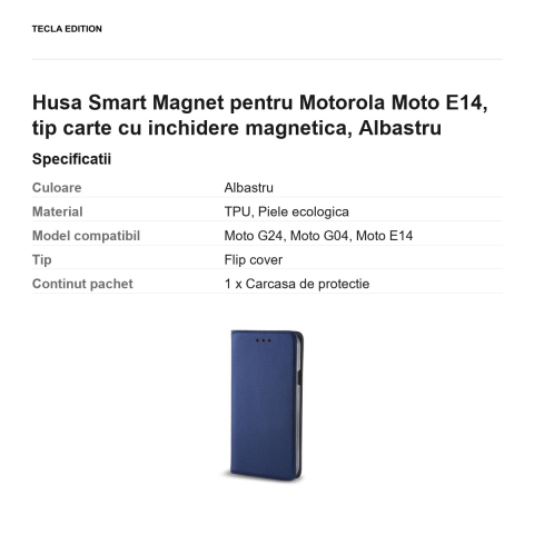 Husa Smart Magnet pentru Motorola Moto E14, tip carte cu inchidere magnetica, Albastru [2]