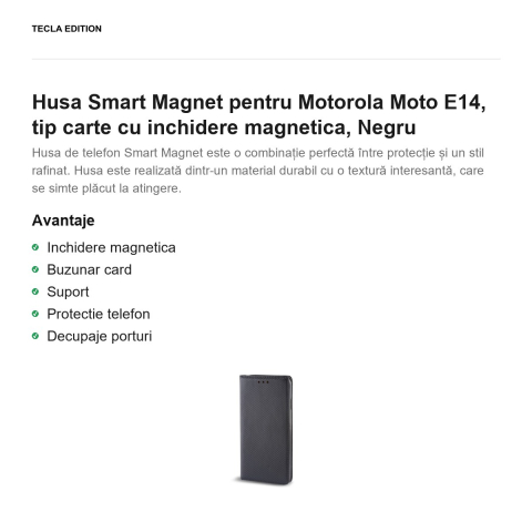 Husa Smart Magnet pentru Motorola Moto E14, tip carte cu inchidere magnetica, Negru [1]