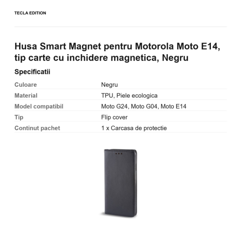 Husa Smart Magnet pentru Motorola Moto E14, tip carte cu inchidere magnetica, Negru [2]