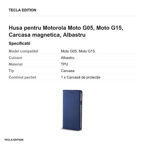 Husa Smart Magnet pentru Motorola Moto G05, Moto G15, tip carte cu inchidere magnetica, Albastru [2]