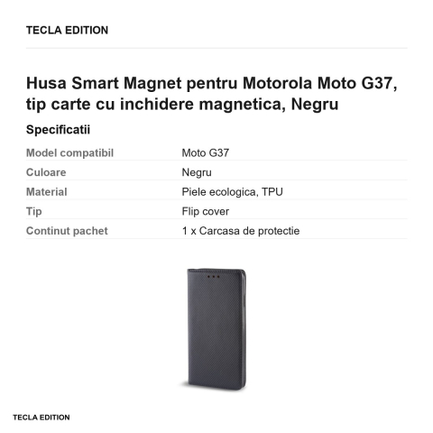 Husa Smart Magnet pentru Motorola Moto G37, tip carte cu inchidere magnetica, Negru [2]