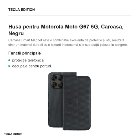 Husa Smart Magnet pentru Motorola Moto G67 5G, tip carte, Negru [1]