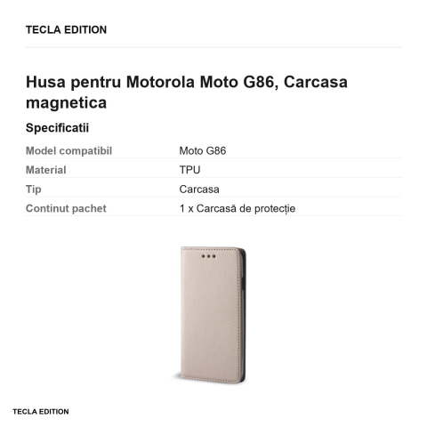 Husa Smart Magnet pentru Motorola Moto G86, tip carte cu inchidere magnetica, Auriu [2]