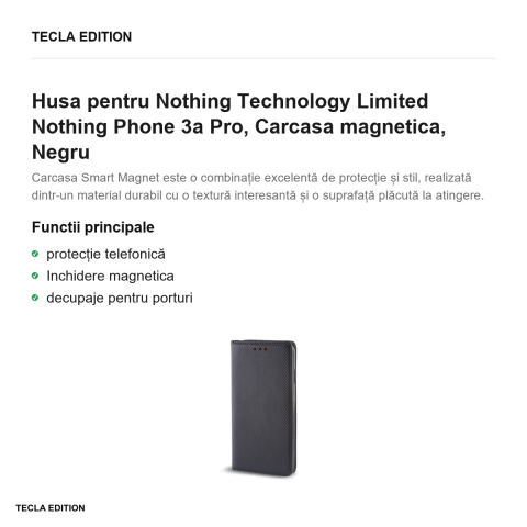 Husa Smart Magnet pentru Nothing Technology Limited Nothing Phone 3a Pro, tip carte cu inchidere magnetica, Negru [1]