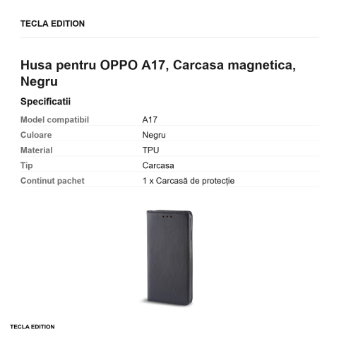 Husa Smart Magnet pentru OPPO A17, tip carte cu inchidere magnetica, Negru [2]