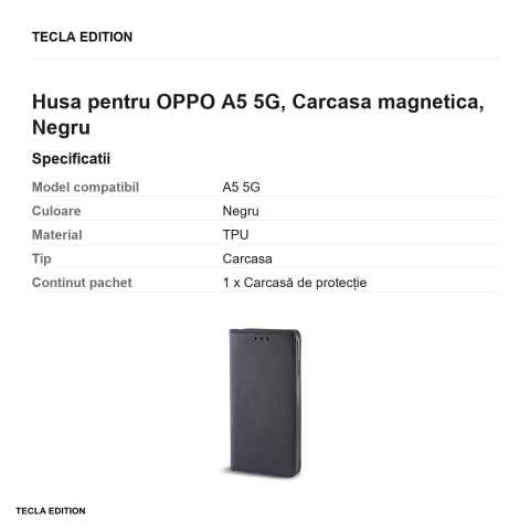 Husa Smart Magnet pentru OPPO A5 5G, tip carte cu inchidere magnetica, Negru [2]