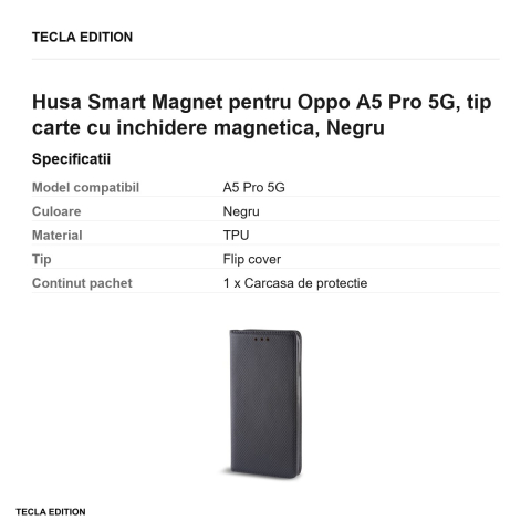 Husa Smart Magnet pentru Oppo A5 Pro 5G, tip carte cu inchidere magnetica, Negru [2]