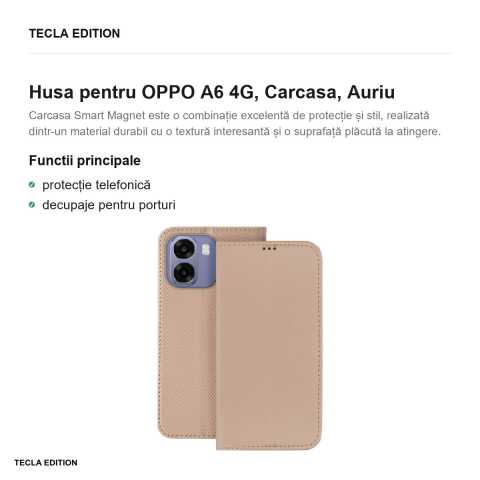 Husa Smart Magnet pentru OPPO A6 4G, tip carte, Auriu [1]
