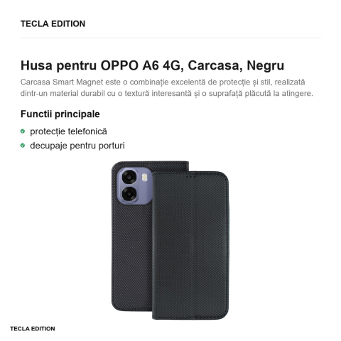 Husa Smart Magnet pentru OPPO A6 4G, tip carte, Negru [1]