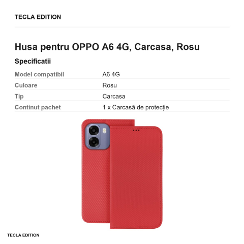 Husa Smart Magnet pentru OPPO A6 4G, tip carte, Rosu [2]