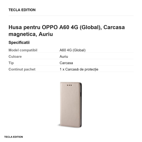 Husa Smart Magnet pentru OPPO A60 4G (Global), tip carte cu inchidere magnetica, Auriu [2]