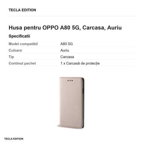 Husa Smart Magnet pentru OPPO A80 5G, tip carte, Auriu [2]
