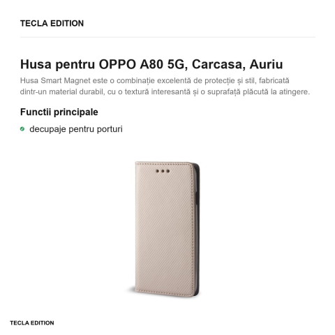 Husa Smart Magnet pentru OPPO A80 5G, tip carte, Auriu [1]