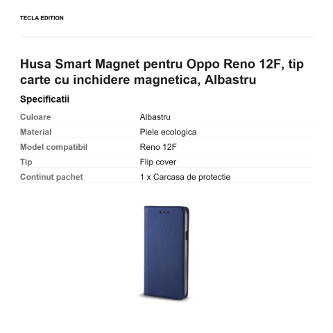 Husa Smart Magnet pentru Oppo Reno 12F, tip carte cu inchidere magnetica, Albastru [2]