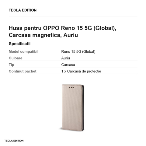 Husa Smart Magnet pentru OPPO Reno 15 5G (Global), tip carte cu inchidere magnetica, Auriu [2]