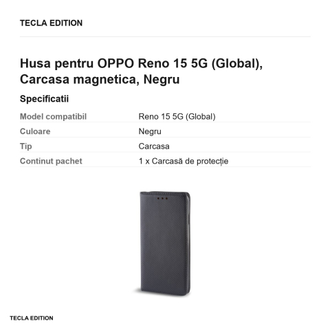 Husa Smart Magnet pentru OPPO Reno 15 5G (Global), tip carte cu inchidere magnetica, Negru [2]