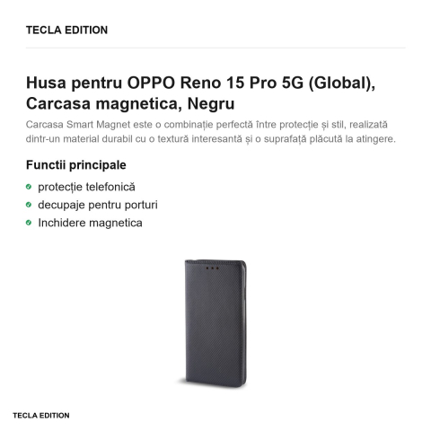 Husa Smart Magnet pentru OPPO Reno 15 Pro 5G (Global), tip carte cu inchidere magnetica, Negru [1]