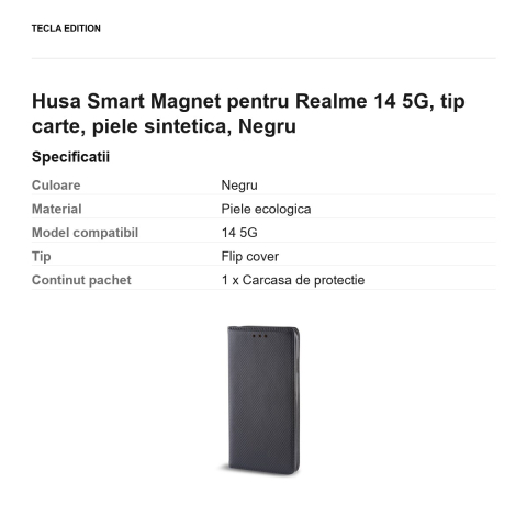 Husa Smart Magnet pentru Realme 14 5G, tip carte, piele sintetica, Negru [2]