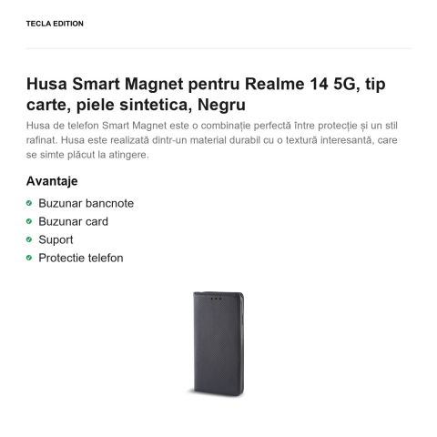 Husa Smart Magnet pentru Realme 14 5G, tip carte, piele sintetica, Negru [1]