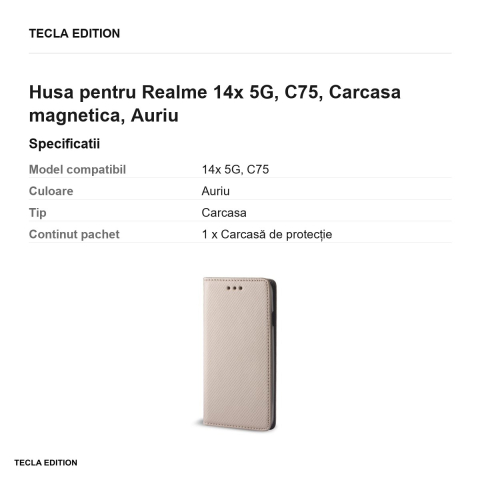 Husa Smart Magnet pentru Realme 14x 5G, C75, tip carte cu inchidere magnetica, Auriu [2]