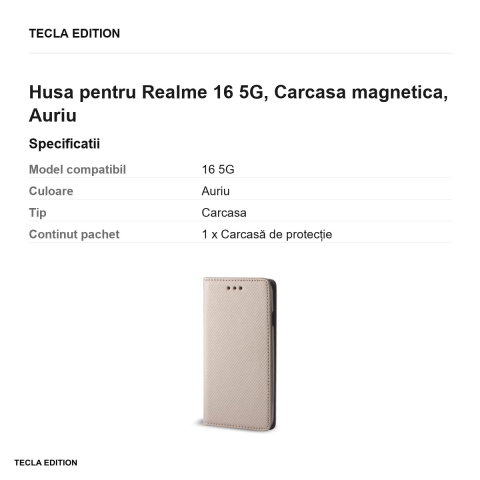 Husa Smart Magnet pentru Realme 16 5G, tip carte cu inchidere magnetica, Auriu [2]