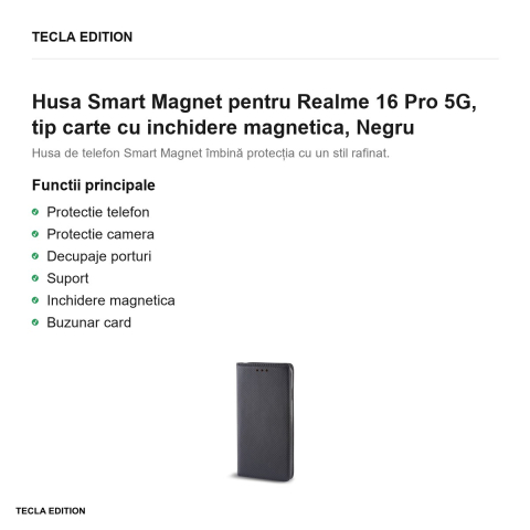 Husa Smart Magnet pentru Realme 16 Pro 5G, tip carte cu inchidere magnetica, Negru [1]