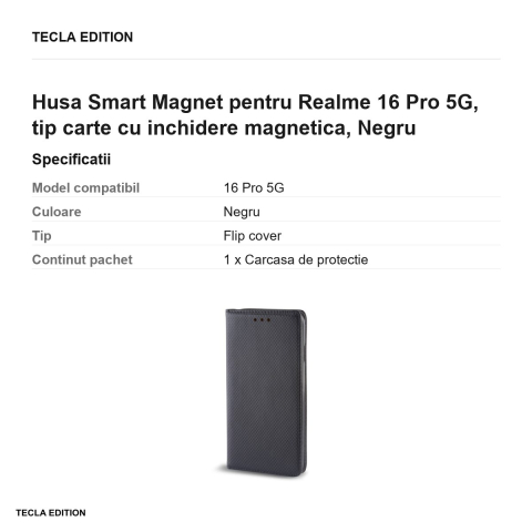 Husa Smart Magnet pentru Realme 16 Pro 5G, tip carte cu inchidere magnetica, Negru [2]