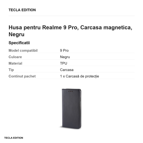 Husa Smart Magnet pentru Realme 9 Pro, tip carte cu inchidere magnetica, Negru [2]