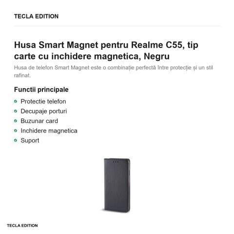 Husa Smart Magnet pentru Realme C55, tip carte cu inchidere magnetica, Negru [1]