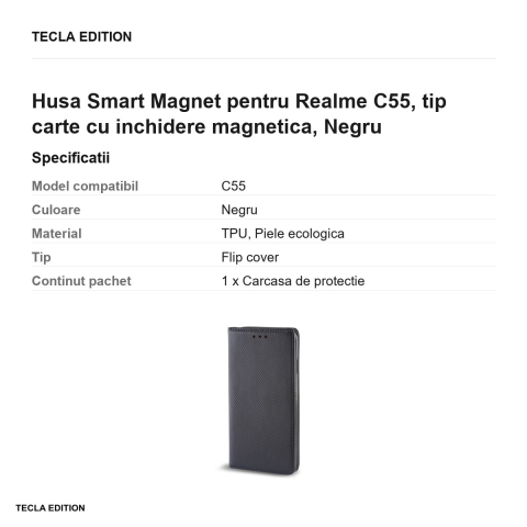 Husa Smart Magnet pentru Realme C55, tip carte cu inchidere magnetica, Negru [2]