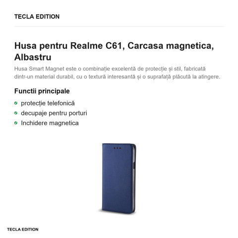 Husa Smart Magnet pentru Realme C61, tip carte cu inchidere magnetica, Albastru [1]