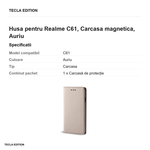 Husa Smart Magnet pentru Realme C61, tip carte cu inchidere magnetica, Auriu [2]