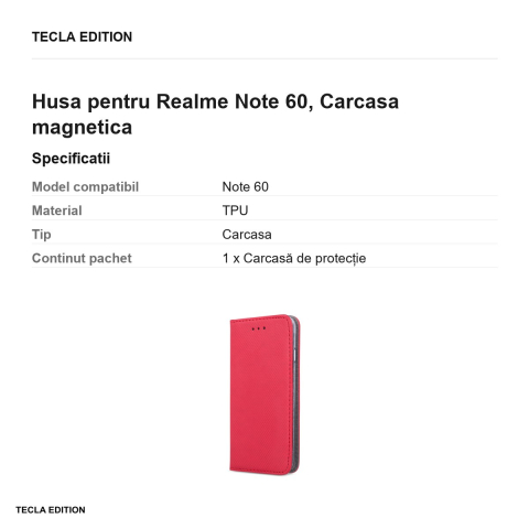 Husa Smart Magnet pentru Realme Note 60, tip carte cu inchidere magnetica, Rosu [2]