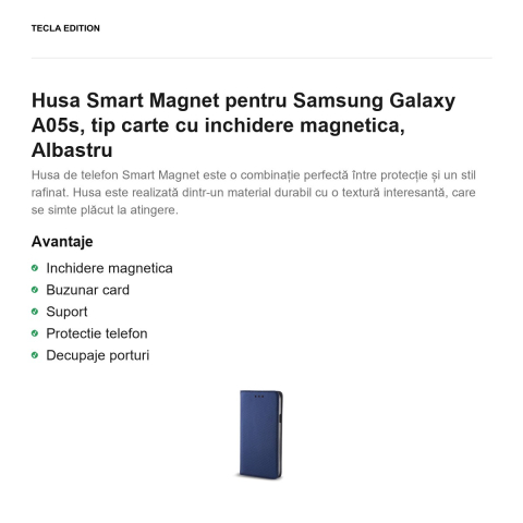 Husa Smart Magnet pentru Samsung Galaxy A05s, tip carte cu inchidere magnetica, Albastru [1]
