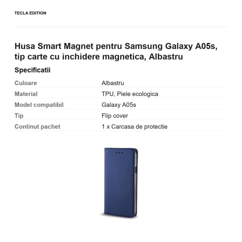 Husa Smart Magnet pentru Samsung Galaxy A05s, tip carte cu inchidere magnetica, Albastru [2]