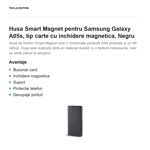 Husa Smart Magnet pentru Samsung Galaxy A05s, tip carte cu inchidere magnetica, Negru [1]