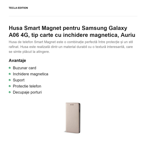 Husa Smart Magnet pentru Samsung Galaxy A06 4G, tip carte cu inchidere magnetica, Auriu [1]
