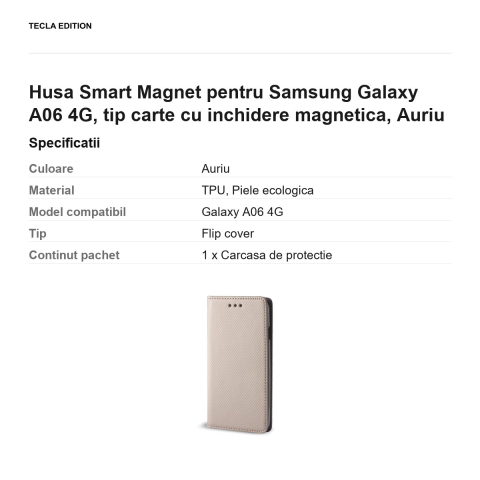 Husa Smart Magnet pentru Samsung Galaxy A06 4G, tip carte cu inchidere magnetica, Auriu [2]