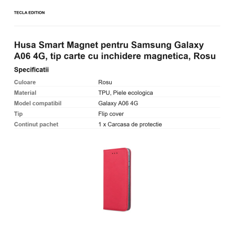 Husa Smart Magnet pentru Samsung Galaxy A06 4G, tip carte cu inchidere magnetica, Rosu [2]