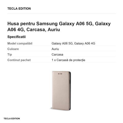 Husa Smart Magnet pentru Samsung Galaxy A06 5G, Galaxy A06 4G, tip carte, Auriu [2]