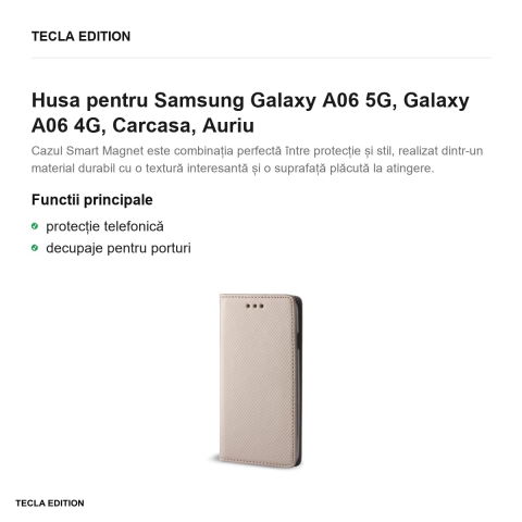 Husa Smart Magnet pentru Samsung Galaxy A06 5G, Galaxy A06 4G, tip carte, Auriu [1]