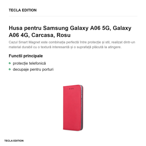 Husa Smart Magnet pentru Samsung Galaxy A06 5G, Galaxy A06 4G, tip carte, Rosu [1]