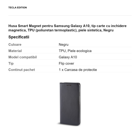 Husa Smart Magnet pentru Samsung Galaxy A10, tip carte cu inchidere magnetica, TPU (poliuretan termoplastic), piele sintetica, Negru [2]