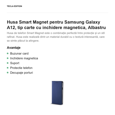 Husa Smart Magnet pentru Samsung Galaxy A12, tip carte cu inchidere magnetica, Albastru [1]
