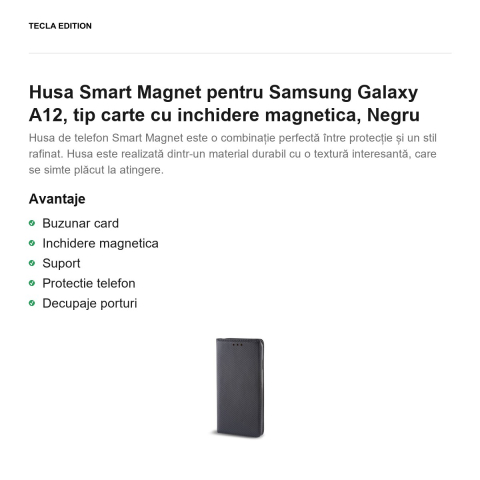Husa Smart Magnet pentru Samsung Galaxy A12, tip carte cu inchidere magnetica, Negru [1]