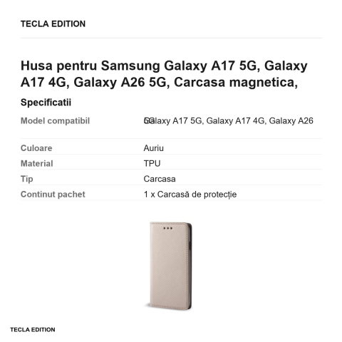 Husa Smart Magnet pentru Samsung Galaxy A17 5G, Galaxy A17 4G, Galaxy A26 5G, tip carte cu inchidere magnetica, Auriu [2]