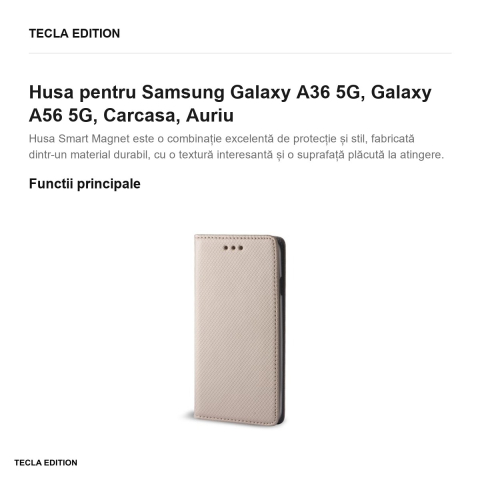 Husa Smart Magnet pentru Samsung Galaxy A36 5G, Galaxy A56 5G, tip carte, Auriu [1]